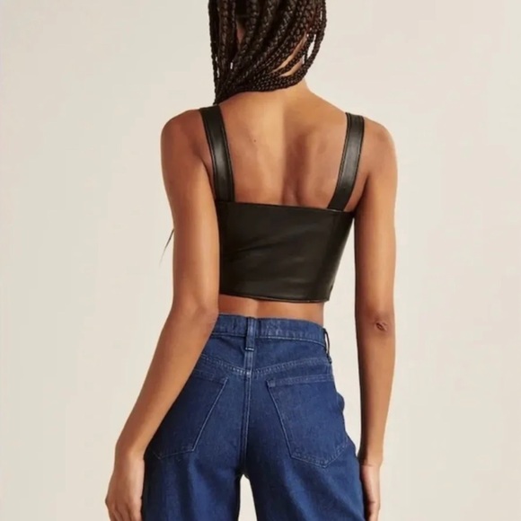 NWT Abercrombie & Fitch Vegan Leather Corset Scoop Neck Tank Top Cream size L - Picture 12 of 13